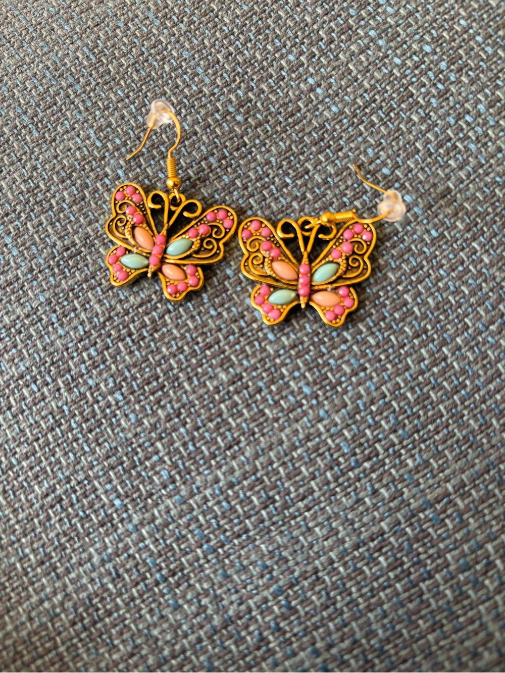 Gold-Tone Pink & Mint Butterfly Drop Earrings - Picture 2 of 8